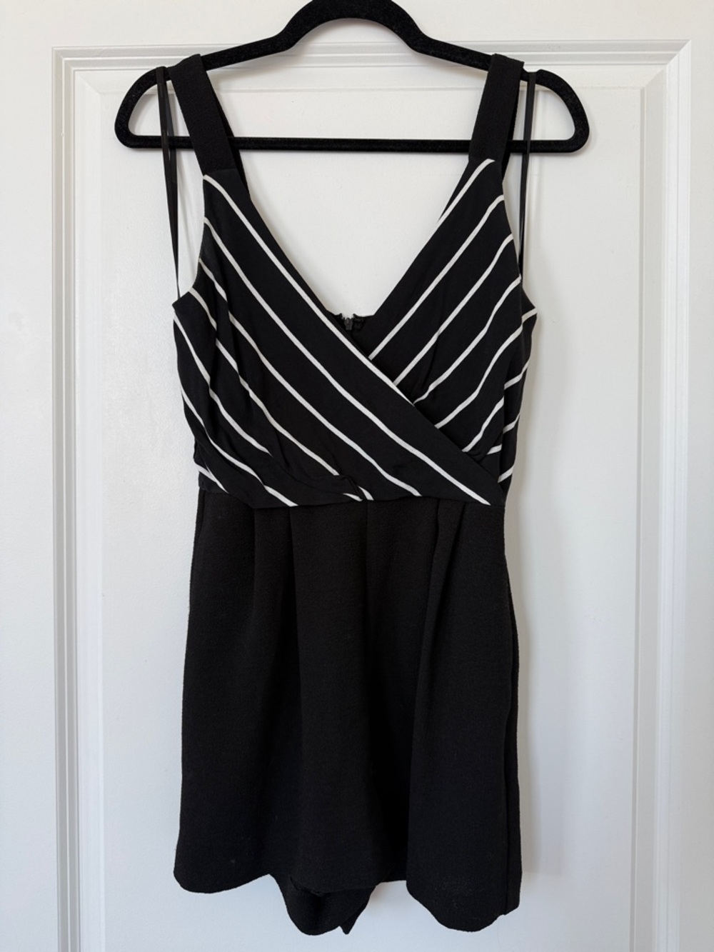 Black & White Striped V-Neck Women's Romper